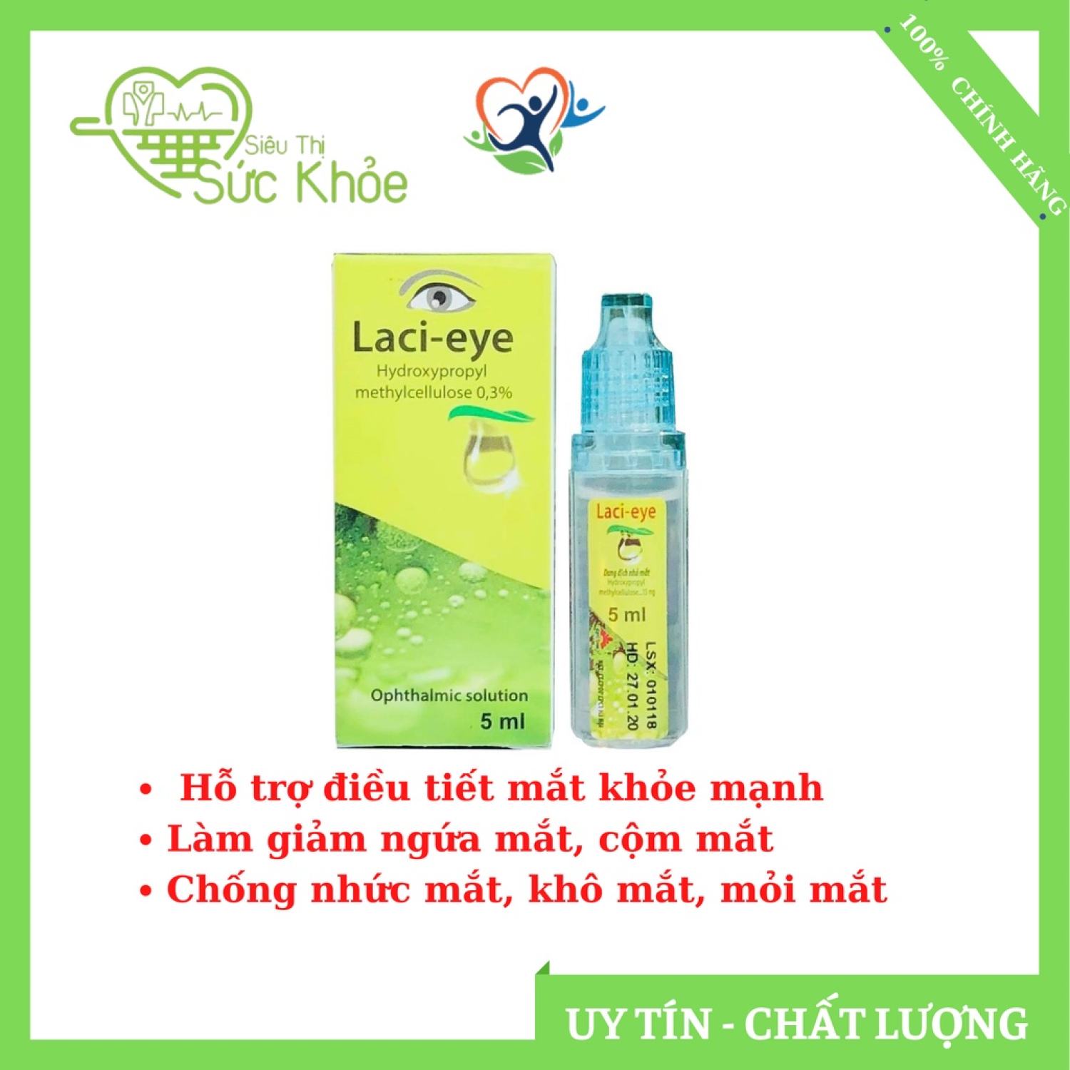 Nước mắt nhân tạo, Laci eye hỗ trợ chống khô mắt, cộm mắt, mỏi mắt tái tạo ngăn ngừa tổn tương giác mạc hiệu quả cao