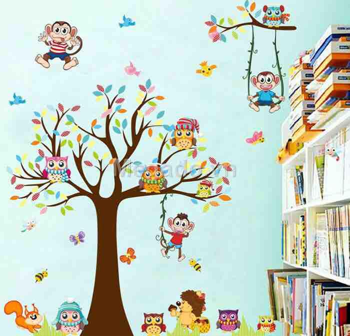 Decal tranh dán tường những chú khỉ