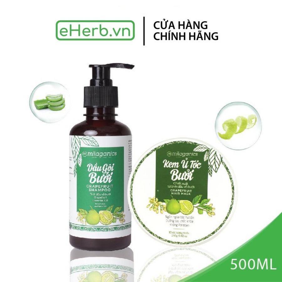 Combo dầu gội & kem ủ tóc tinh dầu bưởi dưỡng tóc kích thích mọc tóc ngăn rụng tóc MILAGANICS