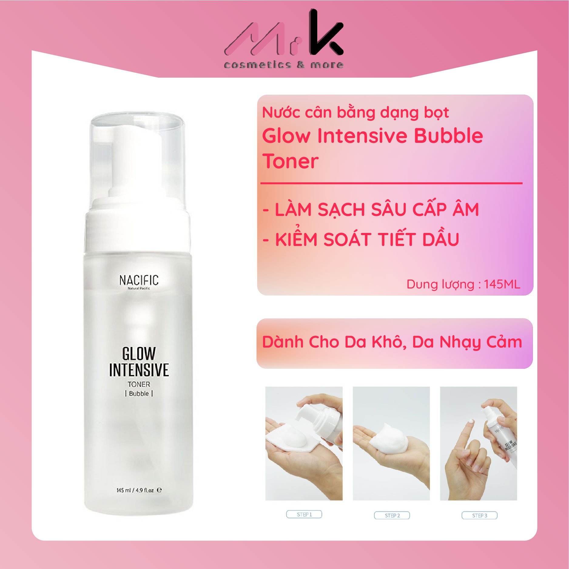 [XẢ KHO] Nước cân bằng dưỡng trắng da dạng bọt Glow Intensive Bubble Toner chính hãng Hàn Quốc làm sạch sâu, cấp ẩm cho da 145ml