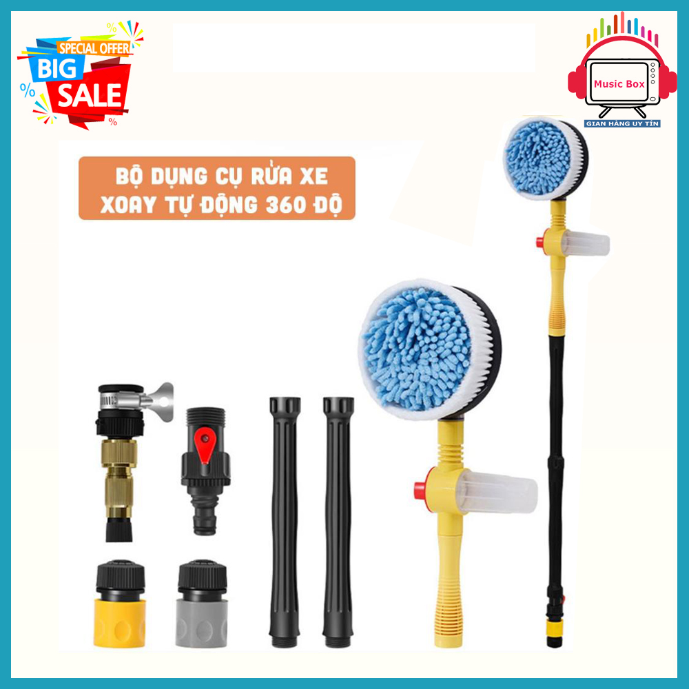 Chổi rửa xe ô tô dụng cụ rửa xe tự xoay 360 độ-vòi cọ,cây rửa xe hơi kết hợp bàn chải tự động, xoay tròn 360, tự tạo bọt.