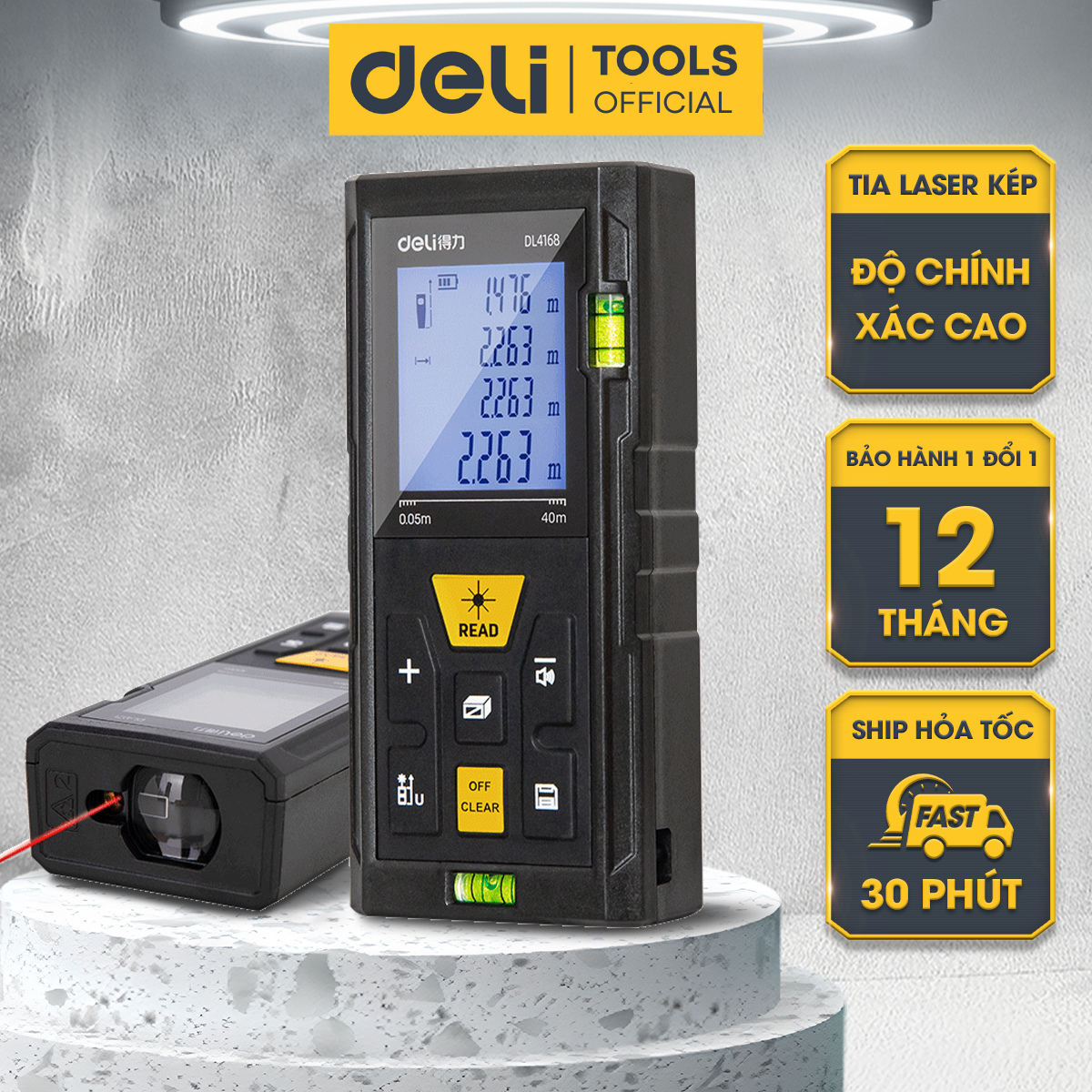 Thước Đo Khoảng Cách Laser 100 Mét Chính Hãng DELI - Bảo Hành 1 Đổi 1 12 Tháng Miễn Phí - Tia Laser Kép Chính Xác Cao