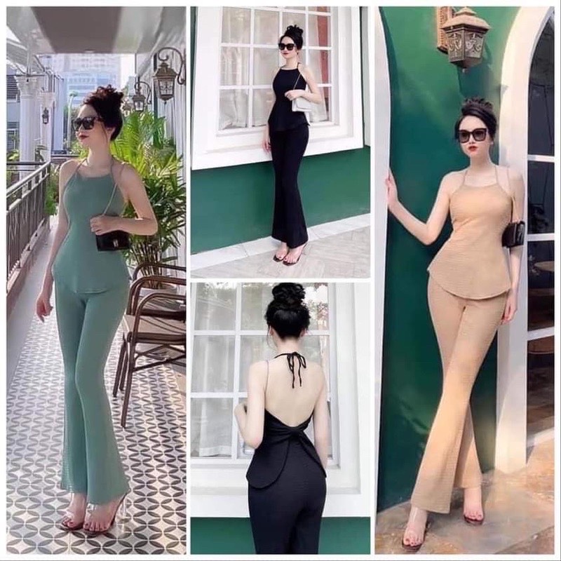 Sét bộ nữ áo dây yếm thắt nơ cổ + quần dài