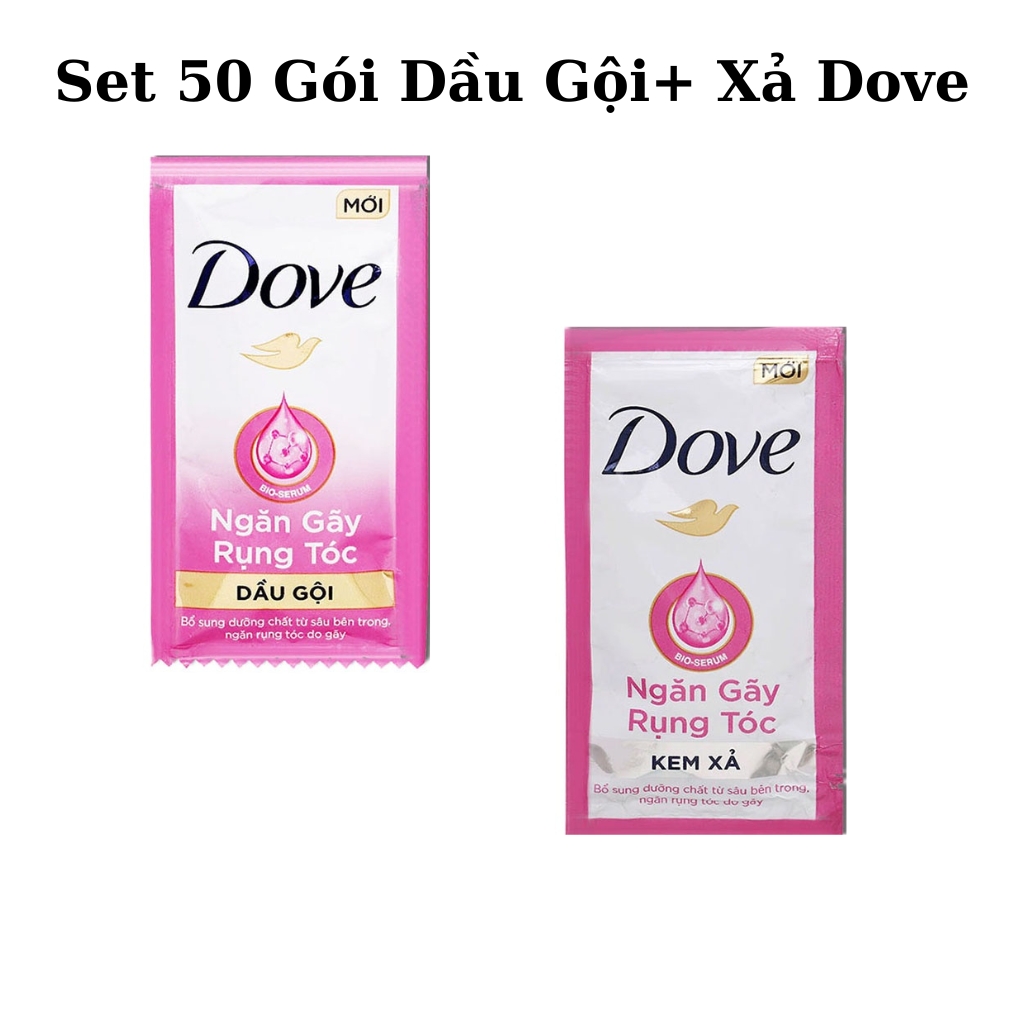 Set 25 gói Dầu Gội+ 25 Gói dầu xả Dove ngăn gãy rụng tóc 6g- Gói rời không theo dây