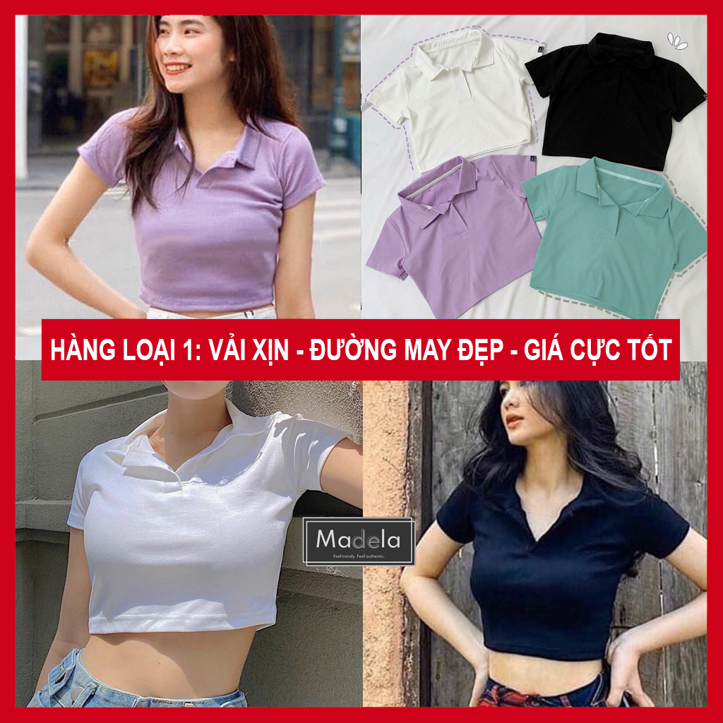 Áo croptop Polo nữ tay ngắn MADELA , Áo Thun Polo nữ croptop ngắn tay- ACTN01