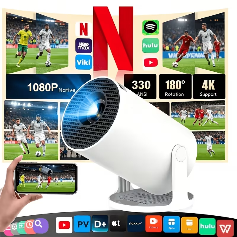 Special Portable Projector for the 2026 World Cup, Hd 1080P Resolution, Supports Wifi and Bluetooth, Large Screen Home Cinema Ideal for Watching Football as a Group.