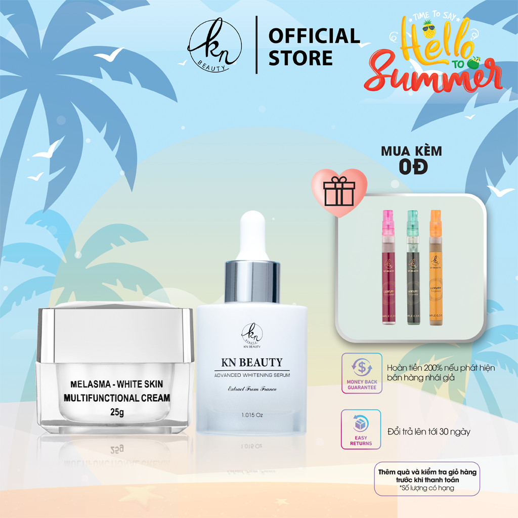 Bộ 2 sản phẩm Trắng Da Ngừa Nám KN Beauty chuyên sâu: Kem dưỡng 25g + Serum 30ml (Quà Tặng nước hoa mini)