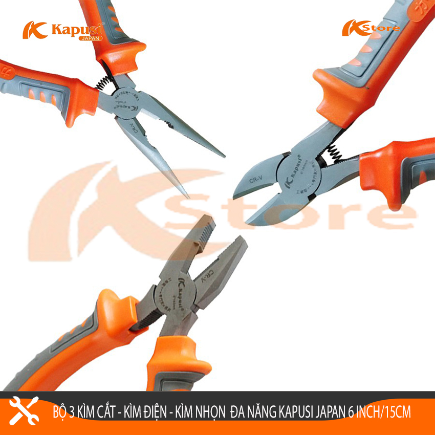 Kìm Cắt - Kìm Điện - Kìm Nhọn Đa Năng Kapusi Japan 6inch/150mm Thép CRV Cao Cấp Siêu Bền, Kìm Cắt Dây Điện Kiểu Nhật Thiết Kế Tiên Tiến Hỗ Trợ Lực Bấm, Kìm Cắt Sử Dụng Trong Công Nghiệp
