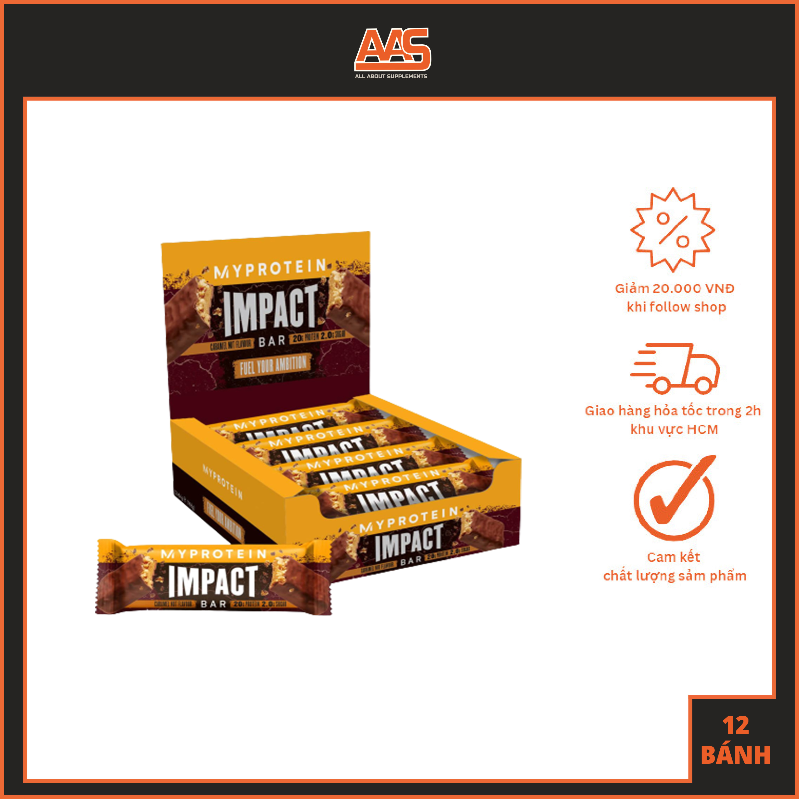 Protein bar - myprotein - impact bar - 12 bars - bữa ăn nhẹ đầy đủ dưỡng chất tiện lợi - từ anh