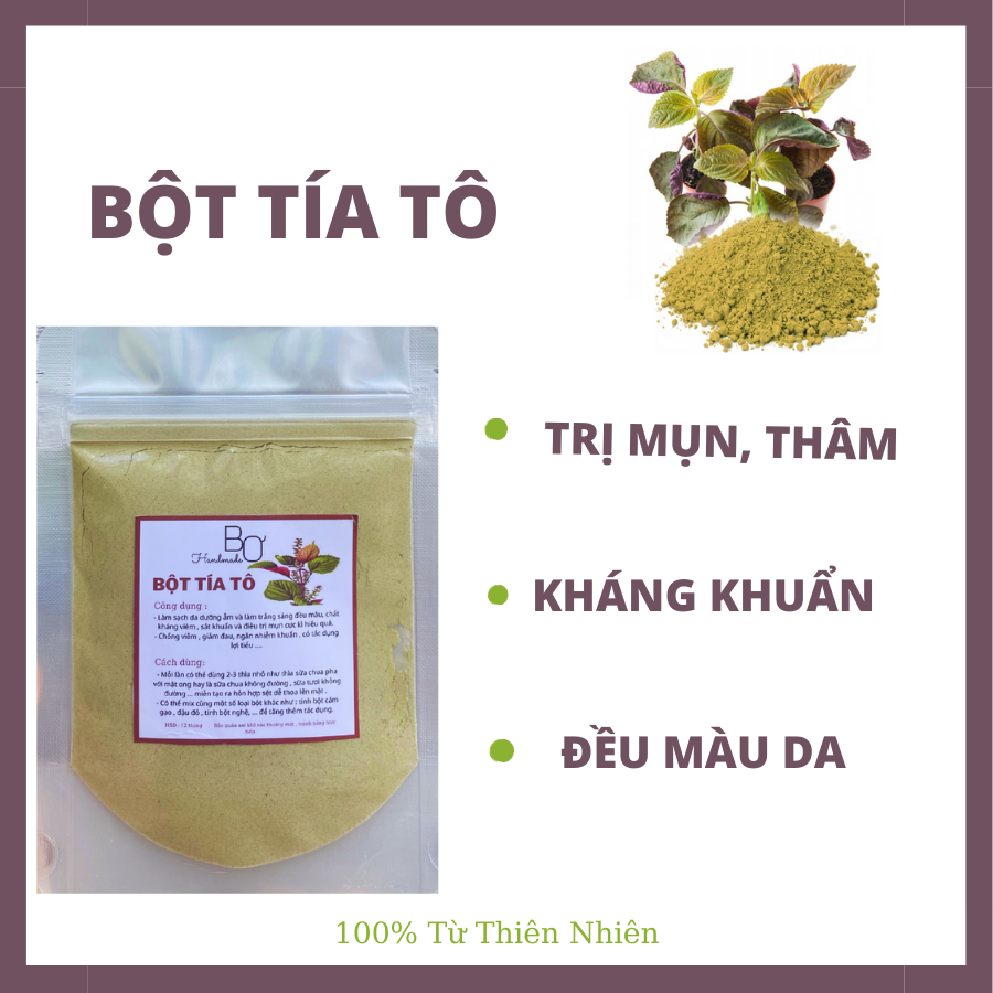 Bột tía tô nguyên chất 100% mặt nạ dưỡng da trắng sáng đều màu - bơ handmade