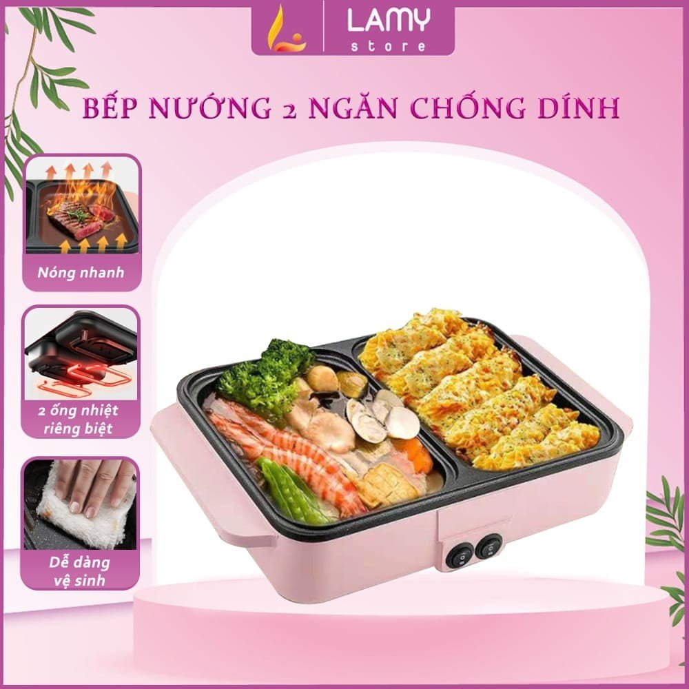 Bếp Nướng Lẩu 2IN1 Hàn Quốc, Nồi lẩu Nướng Mini ,Bếp Điện Đa Năng ,Nồi Đôi Nướng Và Lẩu Thông Minh Tiện Dụng