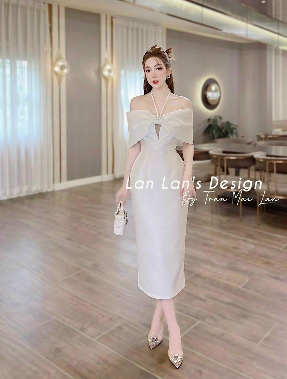 Váy đầm dây tiểu thư phối nơ điệu đà sang chảnh MCđam682