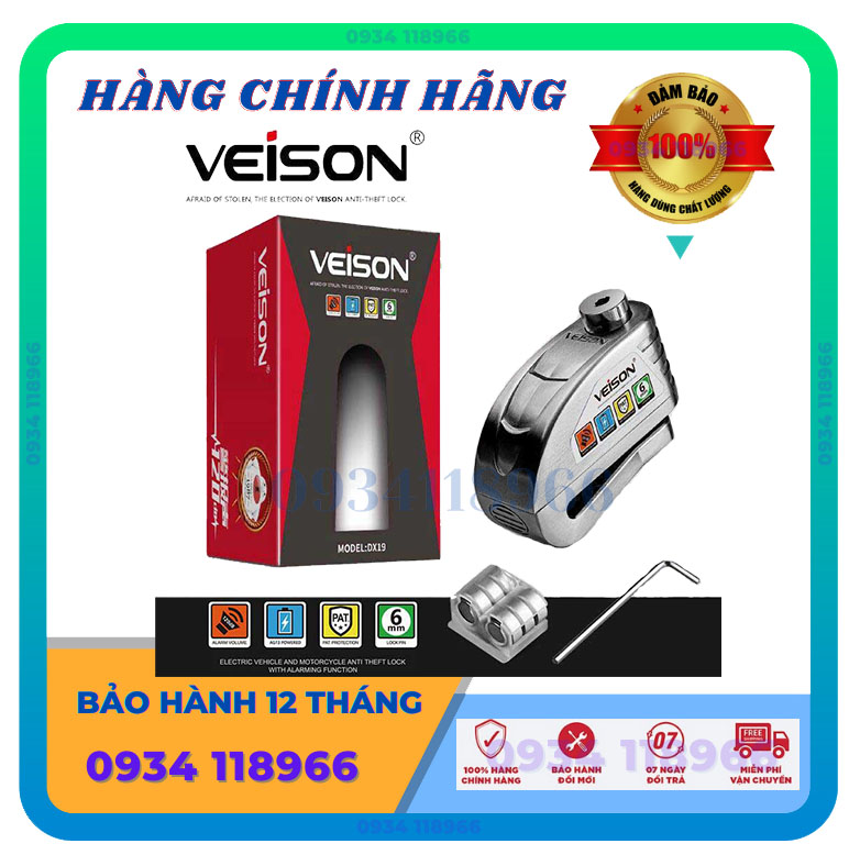Ổ Khóa đĩa báo động còi hú chống trộm xe máy Veision - Bảo hành 12 tháng - tặng ổ khoá Vali
