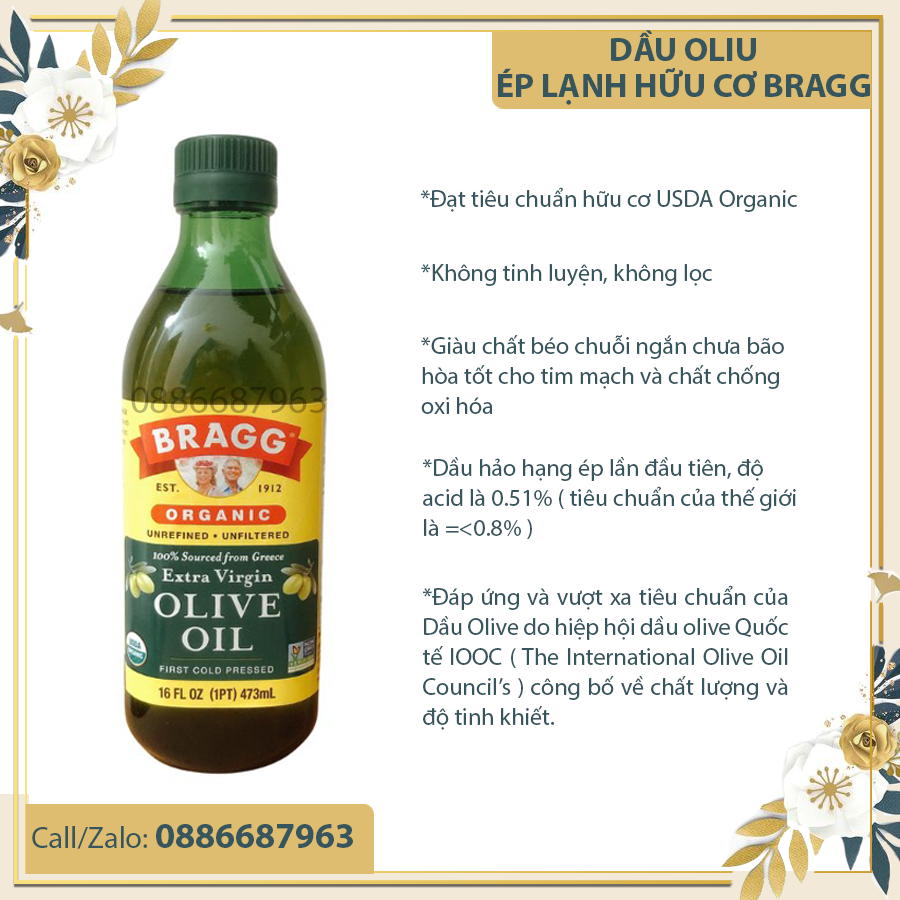 Dầu Extra Virgin Olive Ép Lạnh Hữu Cơ