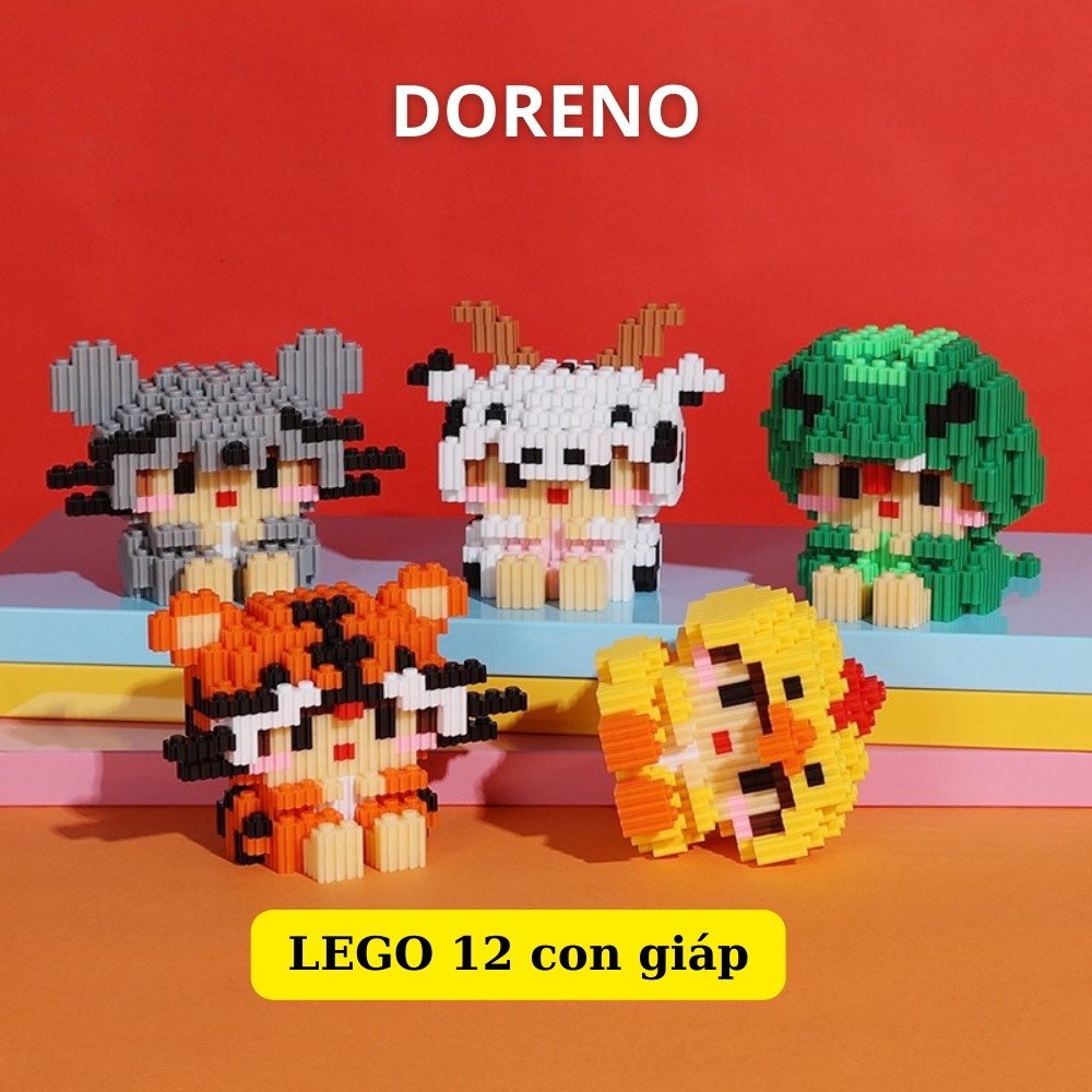 Combo Mô hình lắp ráp đồ chơi 12 con giáp, xếp hình lêgo 12 con giáp Doreno