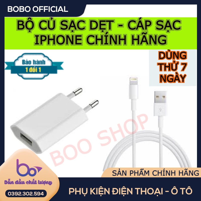 Bộ củ sạc dẹt - cáp sạc iphone zin hãng - bh 12 tháng