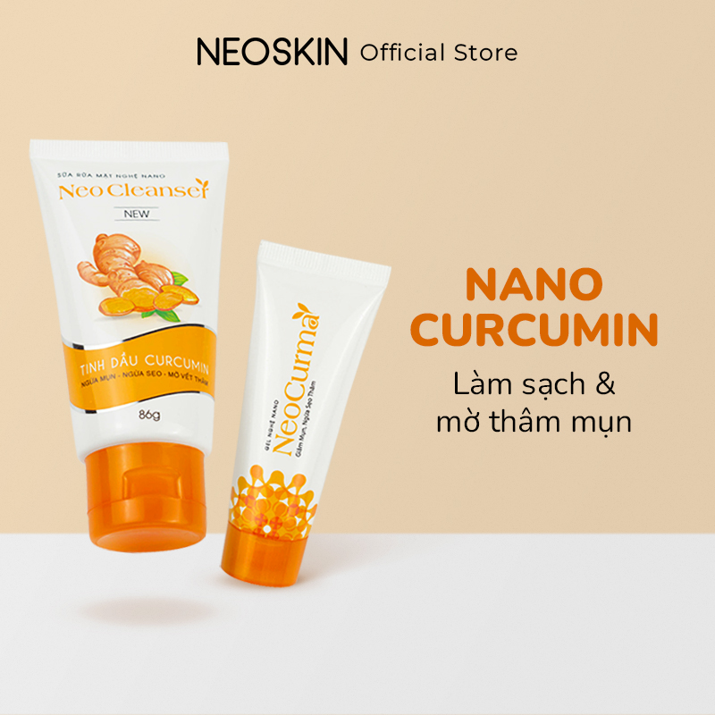  Combo Dưỡng Da Ngừa Mụn Mờ Thâm: Sữa Rửa Mặt Gel Chấm Mụn Nano Nghệ Curcumin NEOSKIN An Toàn Lành Tính 