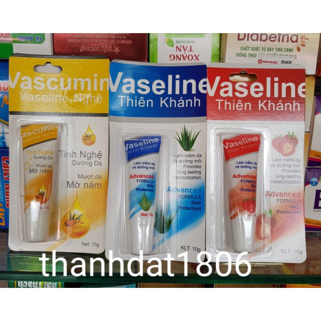 Vaseline thiên khánh hương dâu, vaselin nha đam, vascumin nghệ tube 10gr va