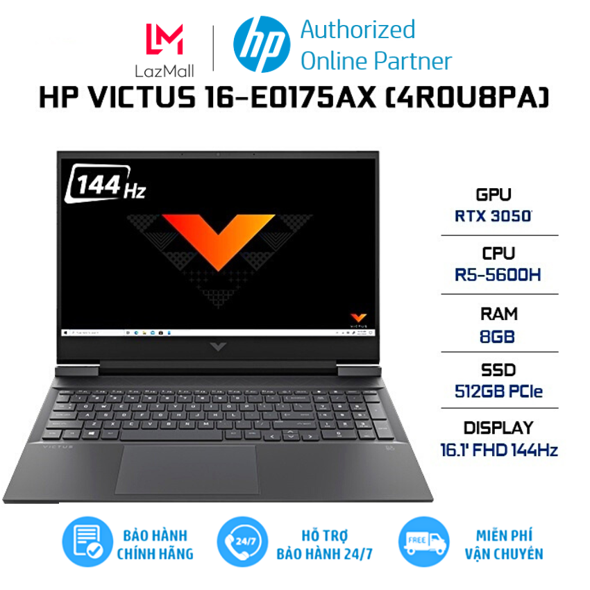 Laptop hp victus 16-e0175ax / đen/ amd r5-5600h / ram 8gb/ 512gb ssd+32gb 3d xpoint ssd/ rtx 3050 4gb/ 16.1 inch fhd/144hz/ win 11/ 1yr