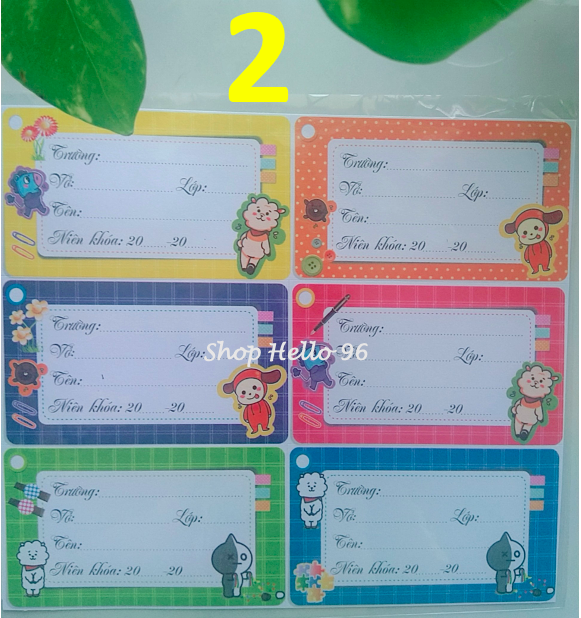 NHÃN VỞ HOẠT HÌNH BT21 1 XẤP 18 NHÃN