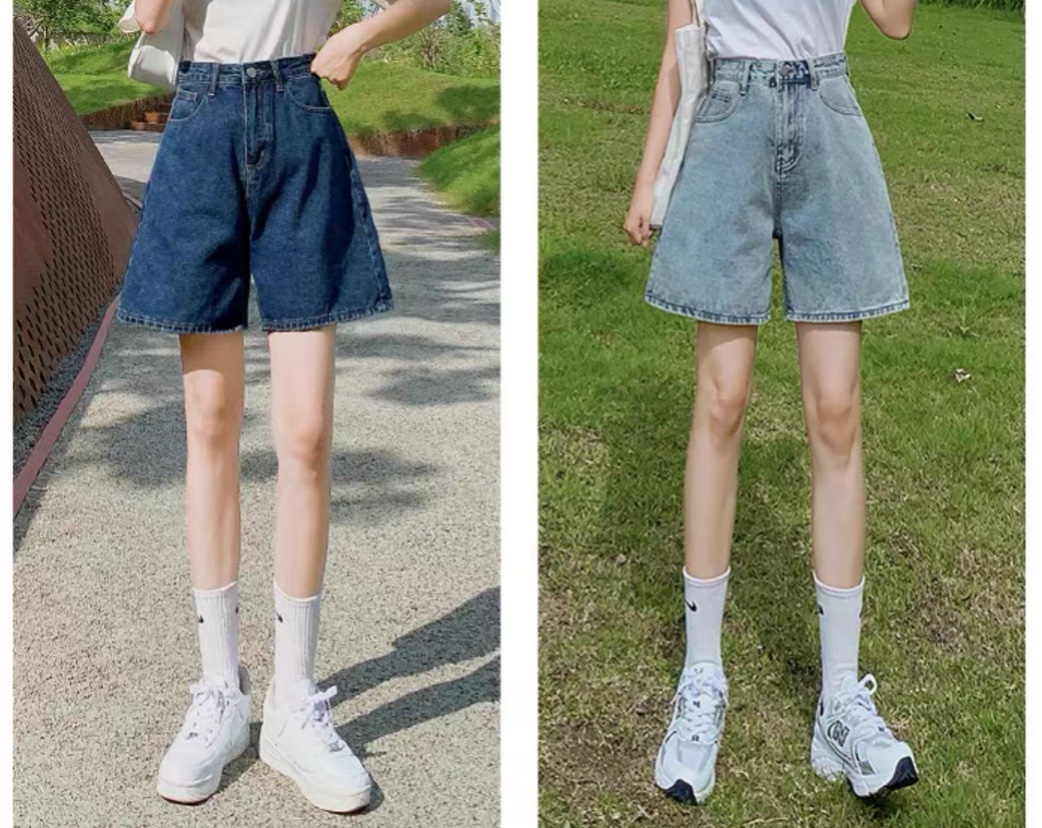 Quần short jean nữ form ống rộng trơn màu xanh đậm/ xanh nhạt, quần ngố jean nữ lưng cao , quần ngố nữ lưng cao khóa cài độc đáo mẫu mới Xưởng May Minh Huyền 1