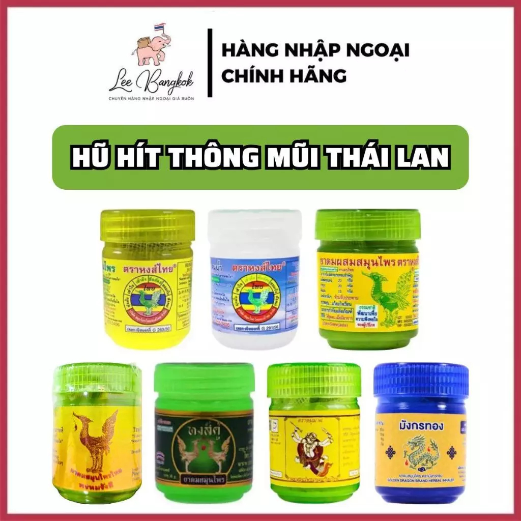 [NỘI ĐỊA THÁI] Hũ - Lọ Hít Thông Mũi Giảm Xoang HongThai/Hanuman/Swan Herbal Inhalant Con Công Thảo Dược Thái Lan