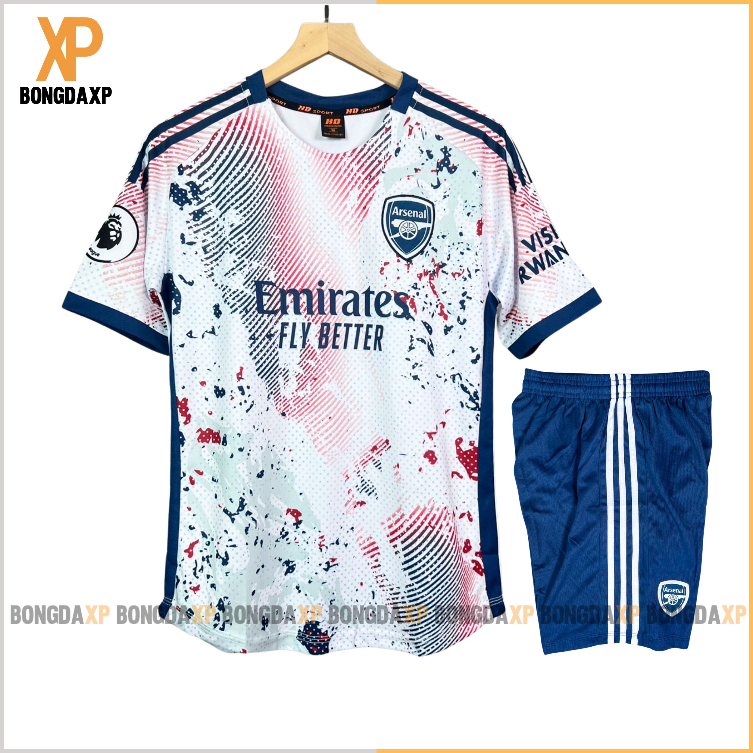 Quần áo bóng đá, đồ đá banh CLB Arsenal Trắng Mè kim cao cấp