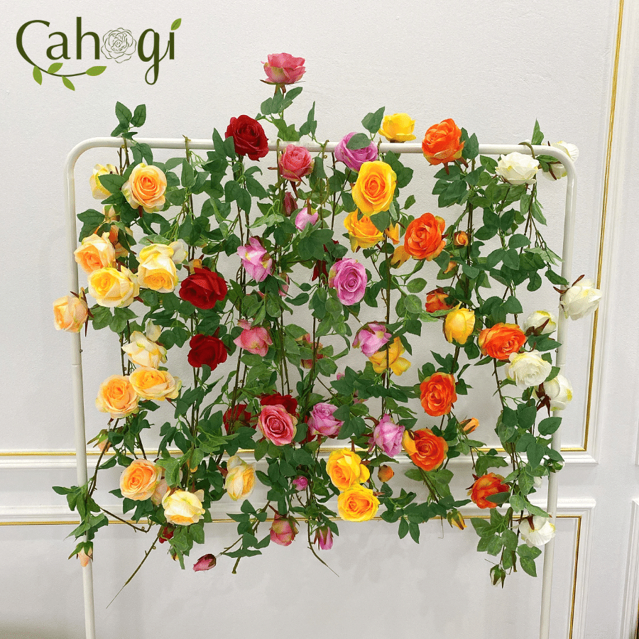 Dây leo hoa giả - dây leo hoa hồng 7 bông 7 nụ 200 cm