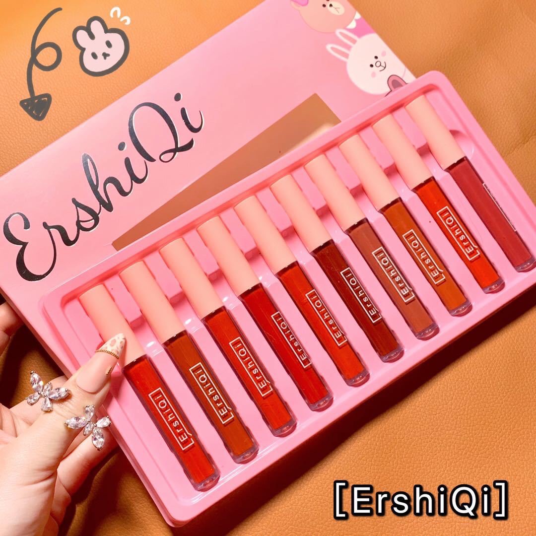 Set 10 Cây Son Kem Lì tint ERSHIQI Fluffy Lip Glaze Chất Son Màu Đẹp Son Lì Lâu Trôi