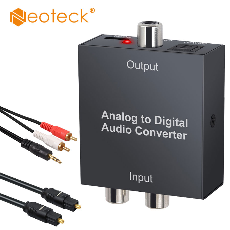 Neoteck analog to digital audio converter r/l rca 3.5mm aux to digital coaxial toslink optical audio adapter with optical cable for ps3 xbox blu-ray player hd dvd av amp