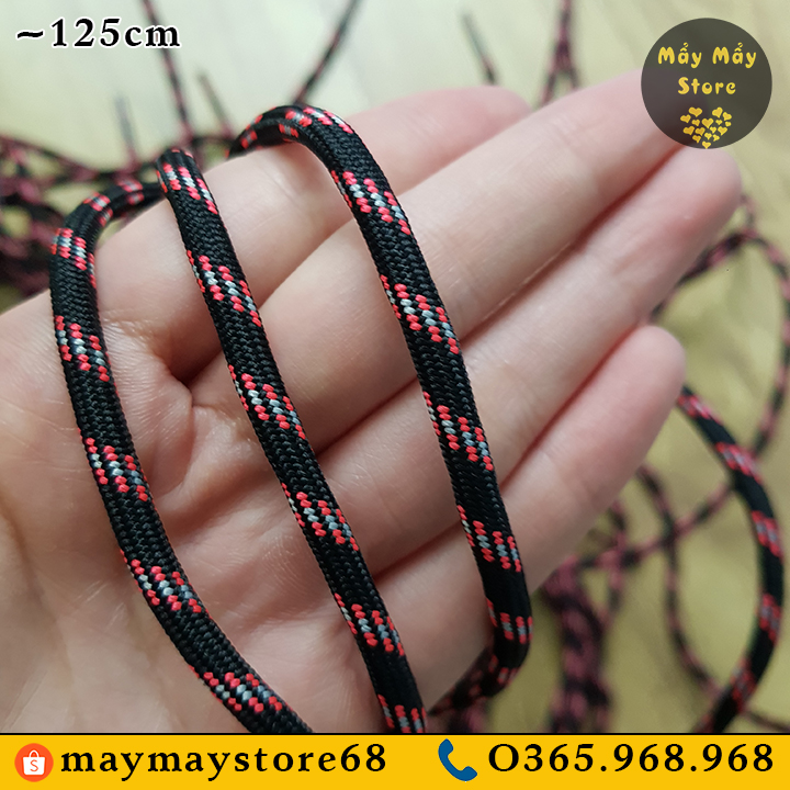 Dây giày tròn màu đen vằn hồng/xám dài 125cm
