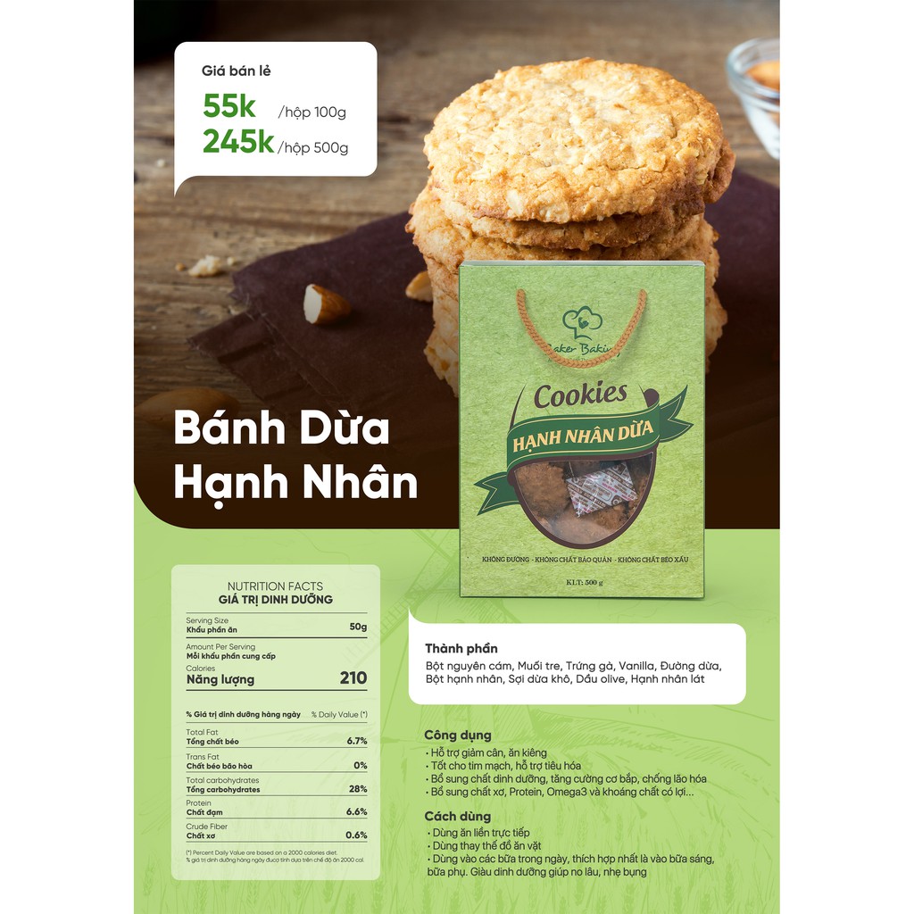 Bánh cookies hạnh nhân dừa 100gr-500gr bánh hạnh nhân ăn vặt ít calo giảm cân
