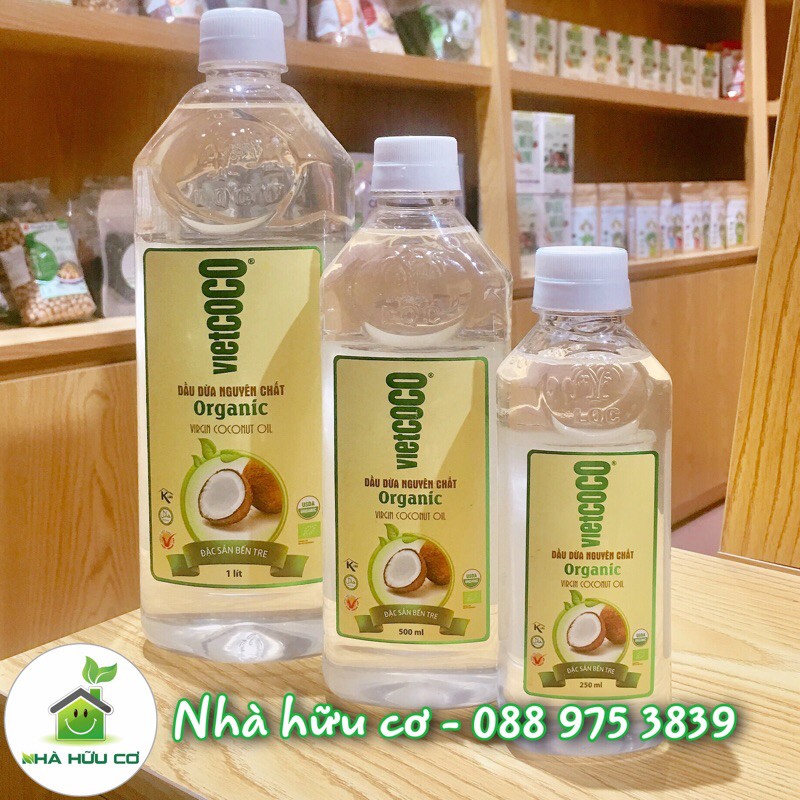 Dầu dừa hữu cơ nguyên chất ép lạnh Vietcoco - Dầu dừa nguyên chất Organic- Date: 9/2022 và 10/2022 - Chai thường 250ml