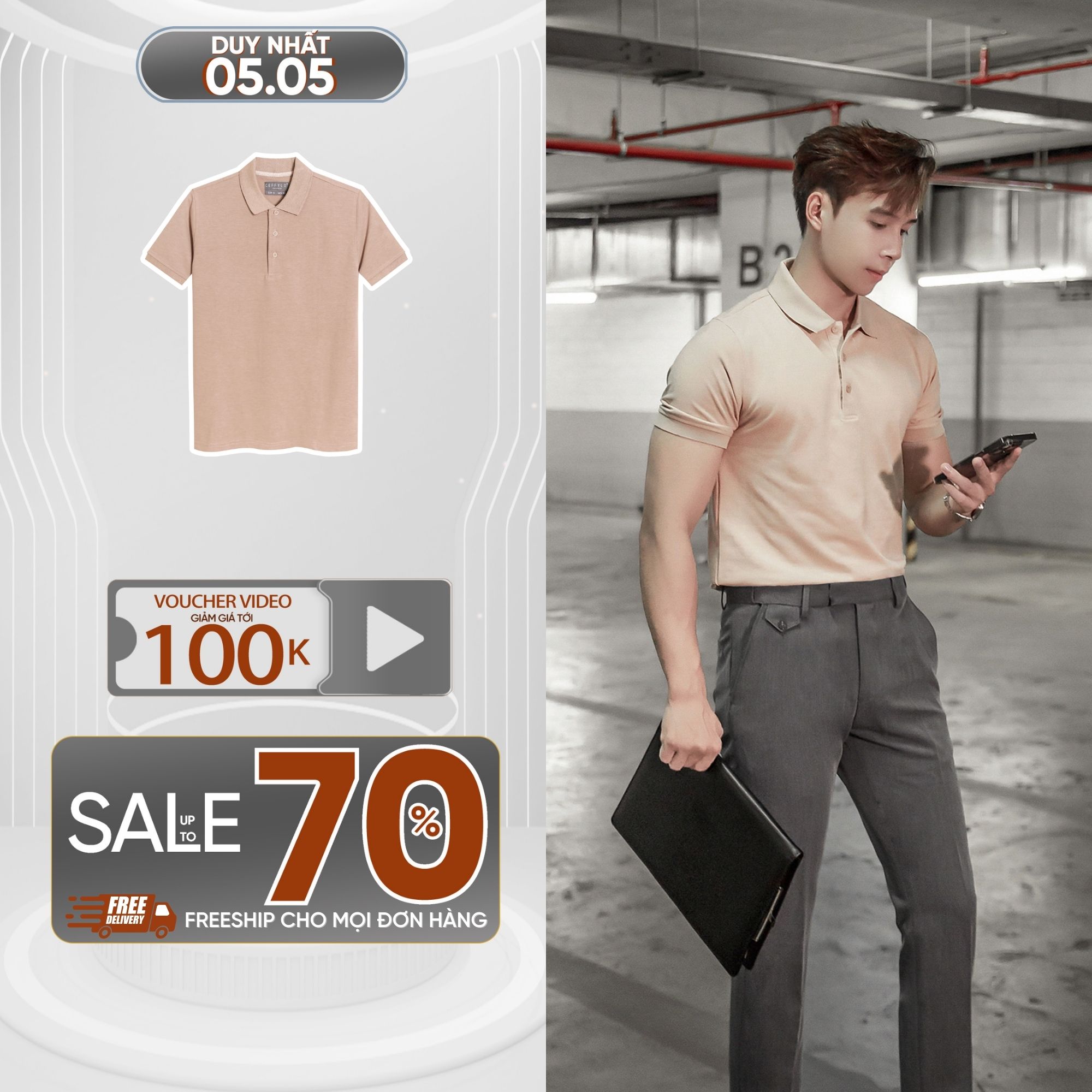 Áo Polo Nam Trơn Slimfit Basic Camel Vải Cotton 100% Co Giãn Thấm Hút Không Bai Dão - POLIDO MALL