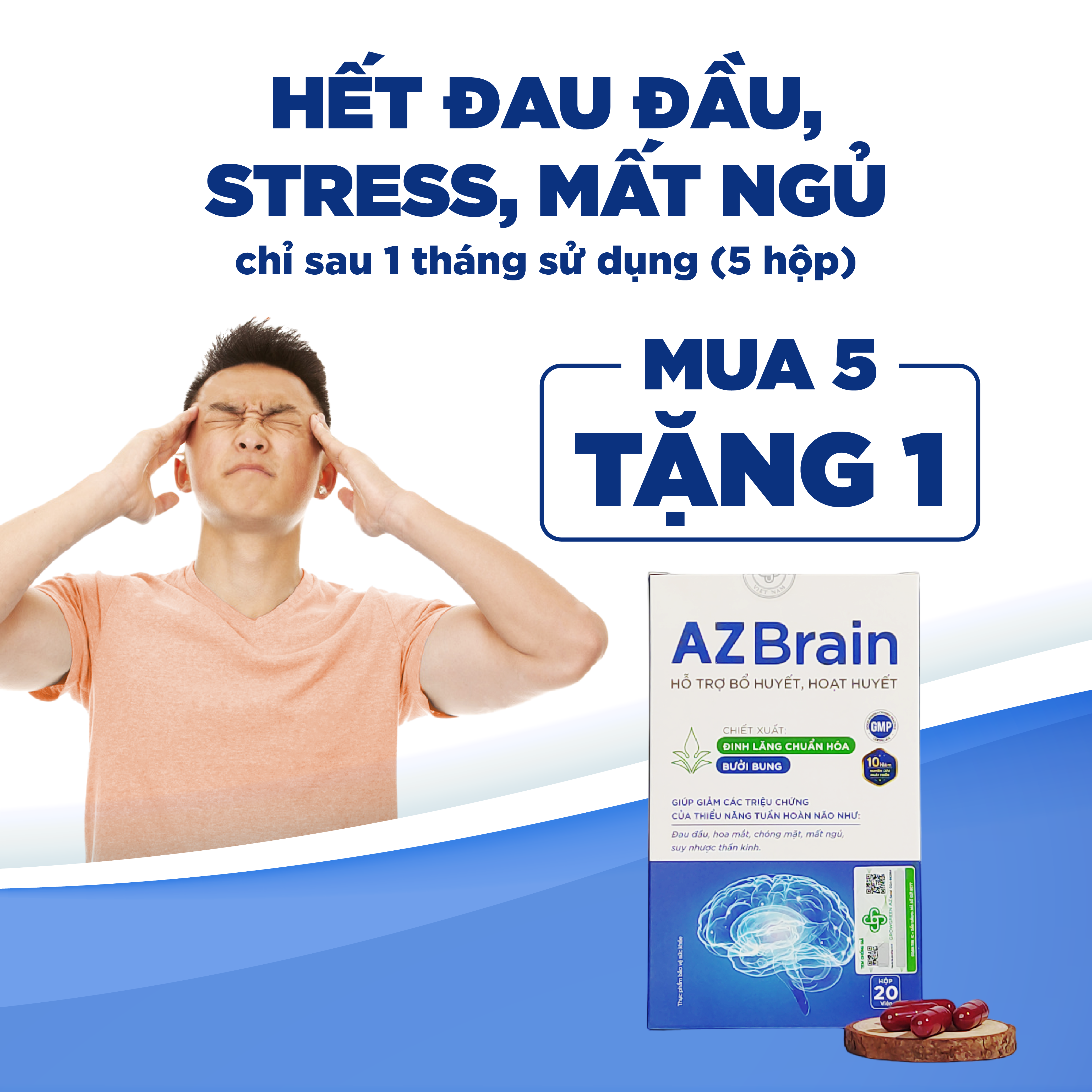 Hoạt huyết dưỡng não AZBrain - Grow Green Az Giảm Đau Đầu, Mất Ngủ, Suy Nhược Thần Kinh, Tăng Tuần Hoàn Máu Não