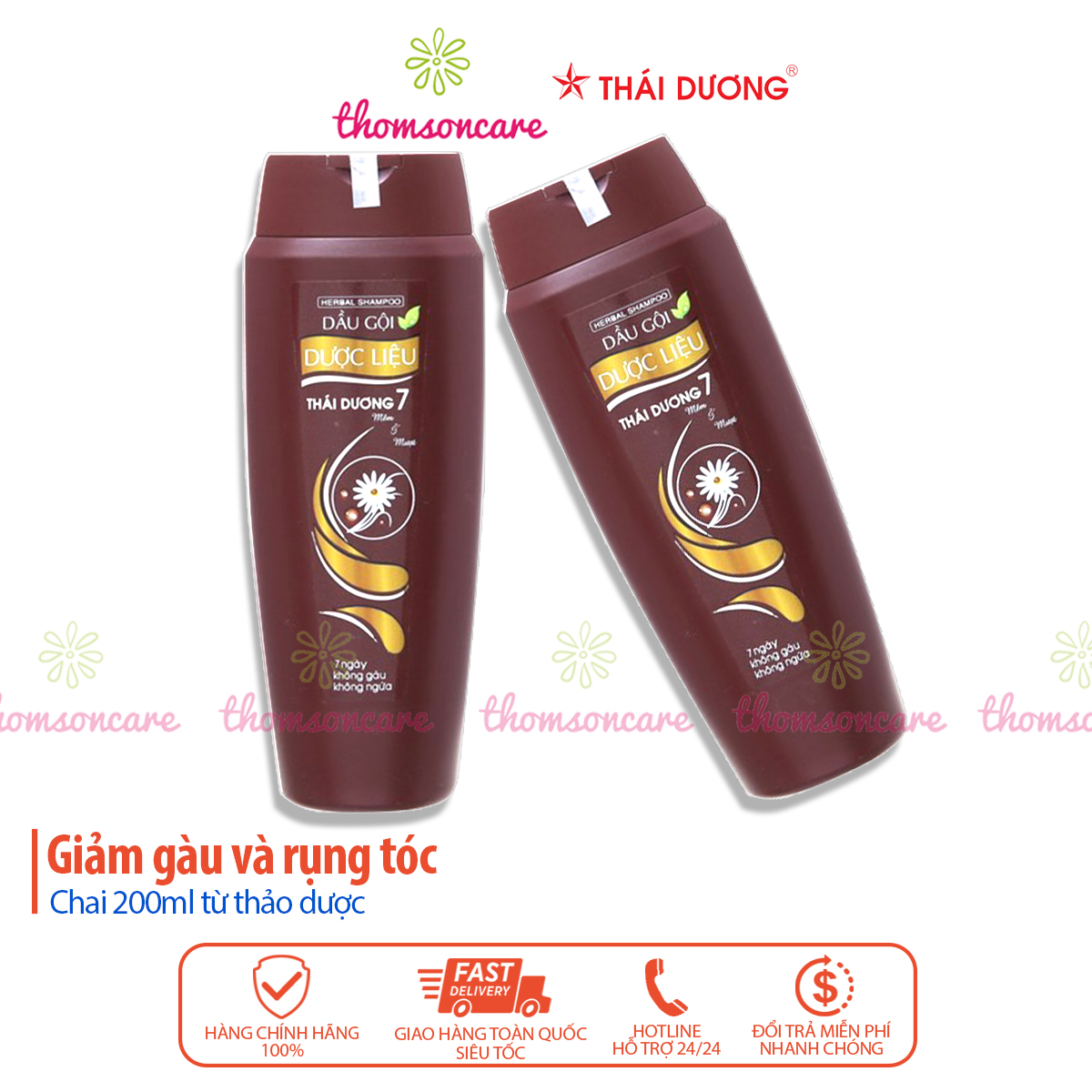 Dầu gội và xả Thái dương 7 - Chai 200ml của công ty Sao Thái dương, ngăn ngừa gàu, giảm rụng tóc