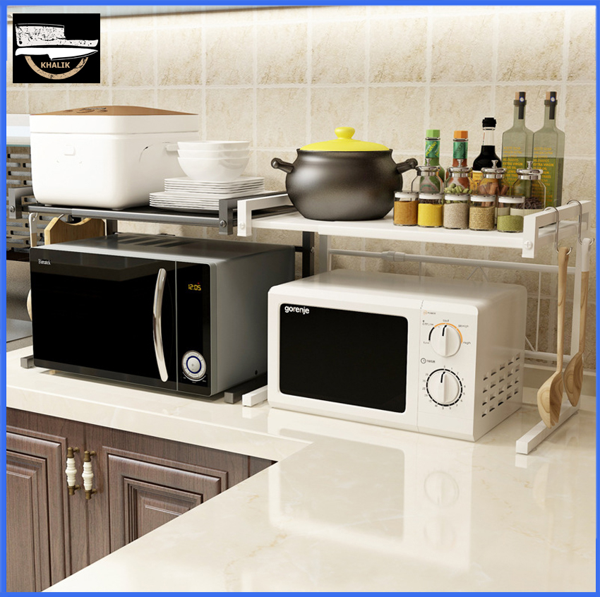 Giá đỡ kệ lò vi sóng bằng inox đa năng + tặng kèm móc treo KHALIK (đủ 2 màu lựa chọn)