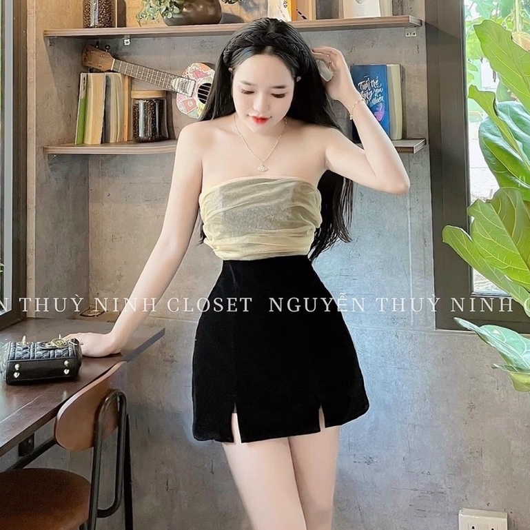 Chân váy xẻ tà cạp cao dáng ngắn - có quần trong