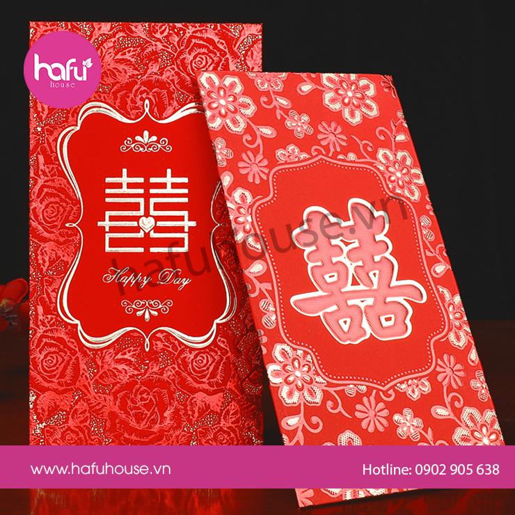 COMBO 10 BAO LÌ XÌ BƯNG QUẢ ĐÁM CƯỚI HÌNH HOA HỒNG DẬP NỔI M24 HAFU HOUSE