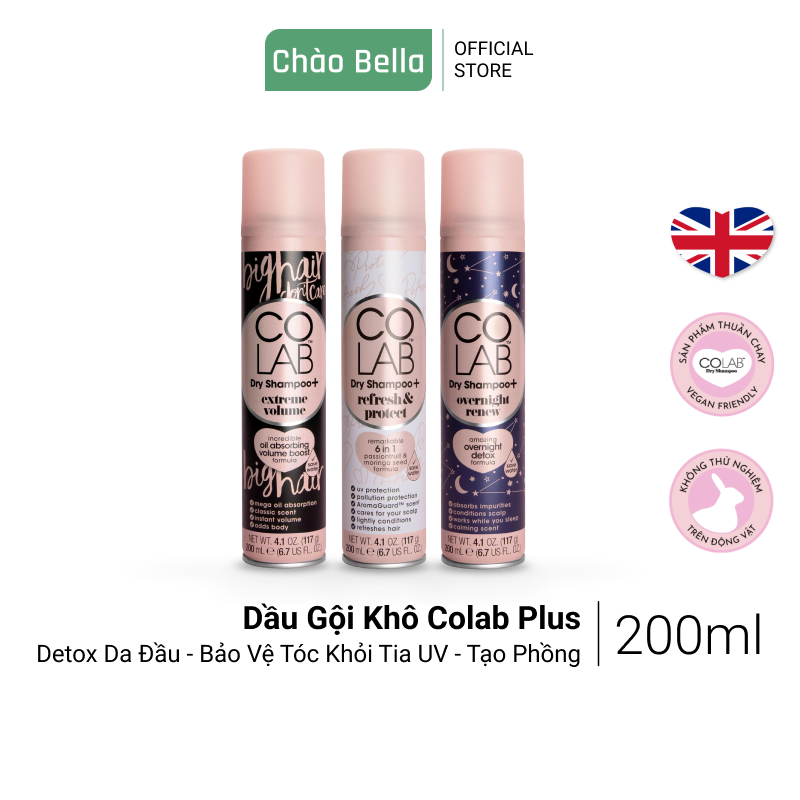 Bộ 3 Dầu Gội Khô Colab Plus 200ml (New Version) | Detox - Làm Sạch Da Đầu, Bào Vệ Tóc Khỏi Tia UV - Ô Nhiễm Môi Trường, Tạo Phồng - Vào Nếp Chuẩn Salon