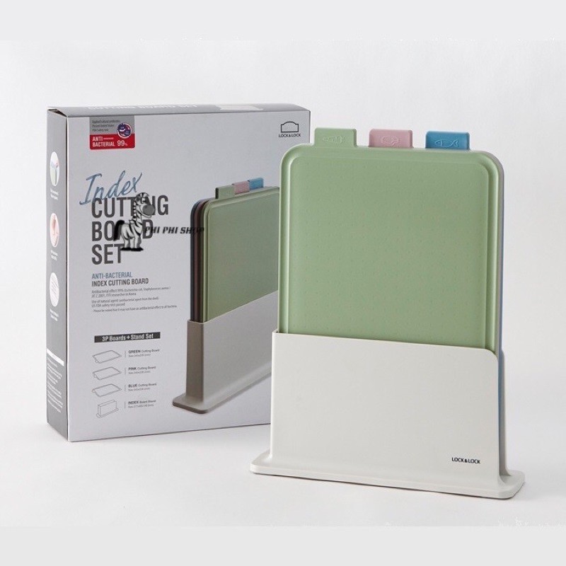 Bộ kệ và 3 thớt kháng khuẩn lock&lock index cutting board csc251