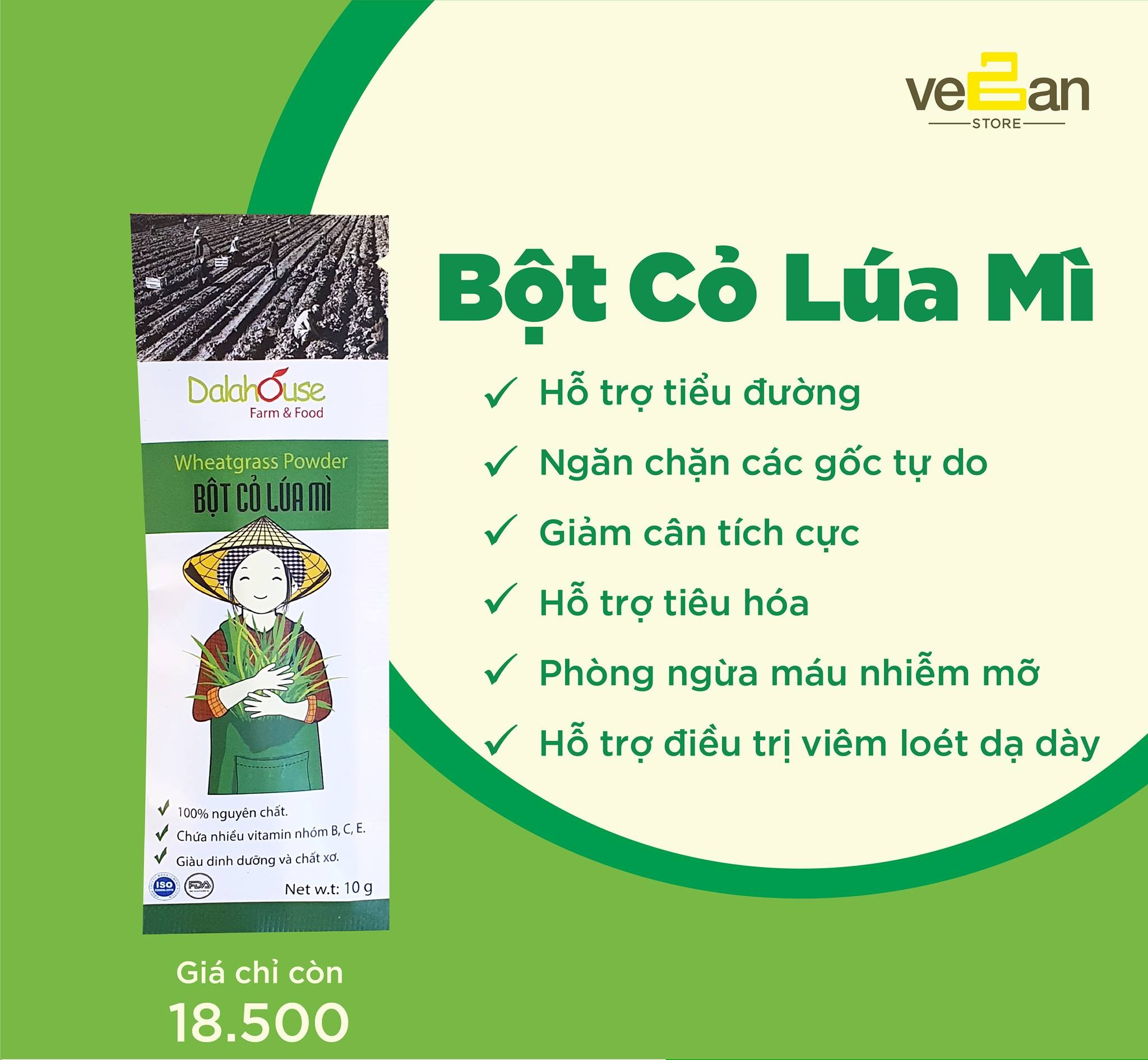 [HCM]BỘT CỎ LÚA MÌ SẤY LẠNH  | Vegan Store  | Gói 10 gr | Giải độc cơ thể | Đẹp da giảm stress | Bột rau hữu cơ | Dalahouse