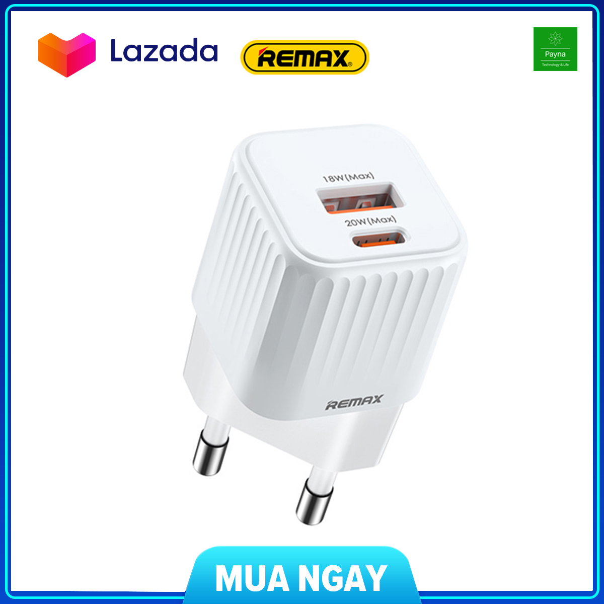 Củ sạc điện thoại remax rp-u2 sạc nhanh 20w tích hợp 2 cổng sạc nhanh pd type c + usb thiết kế nhỏ gọn