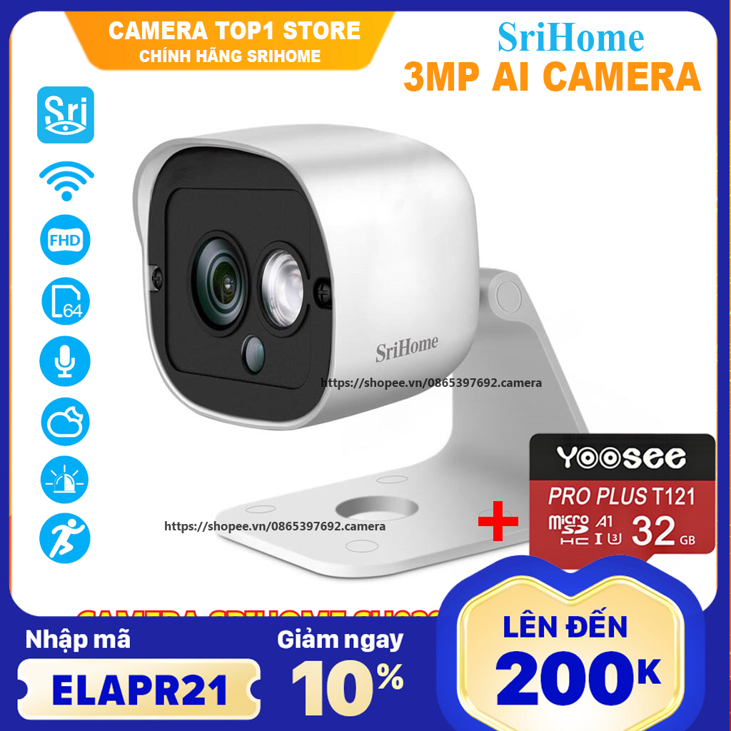 Camera Ip wifi srihome sh029 new - 3mpx - chống nước - nhỏ gọn sản phẩm đang được săn đón chất lượng đảm bảo và cam kết hàng đúng như mô tả