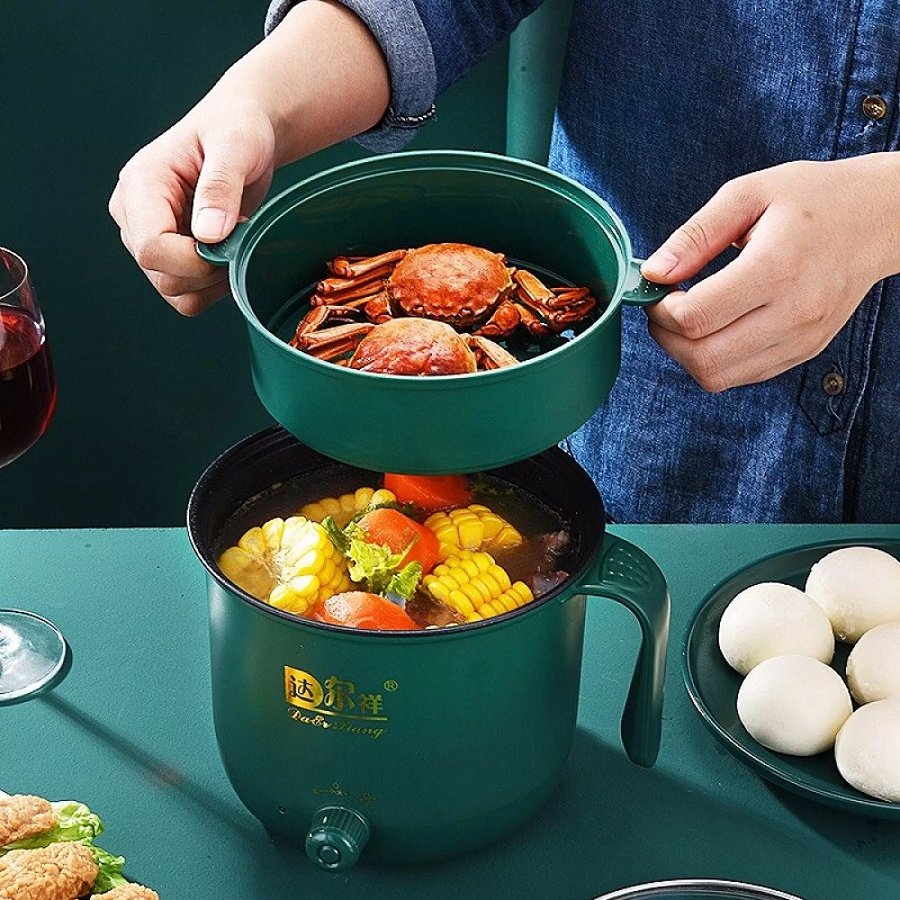 Nồi Lẩu Mini, Nấu Mì, Nấu Cơm Đa Năng Có Tay Cầm 1,8L - Chống Dính, 2 Nấc Nhiệt Kèm Giá Hấp Shop Gia Dung Ben Bon
