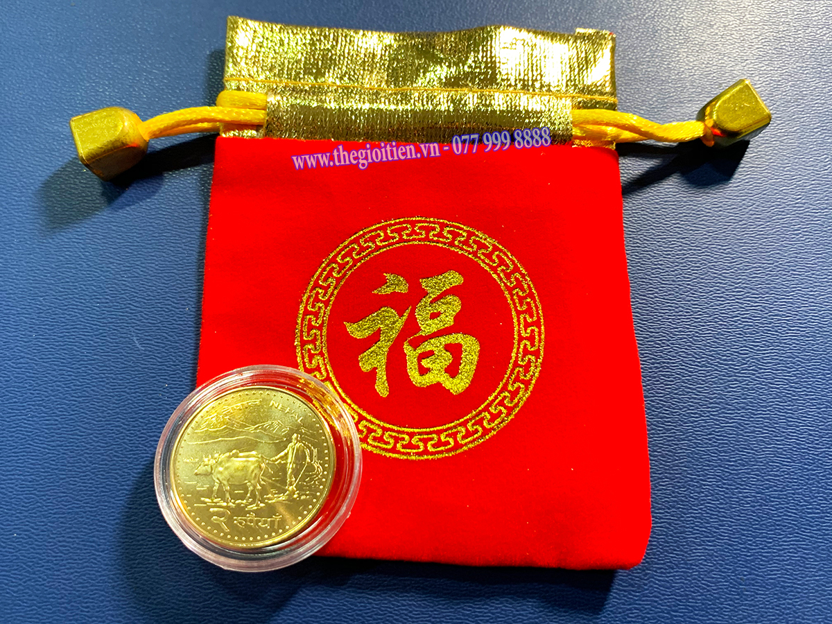 [Quà Tết ] Đồng Xu Hình Con Trâu Nepal ( Gồm Túi Đỏ )