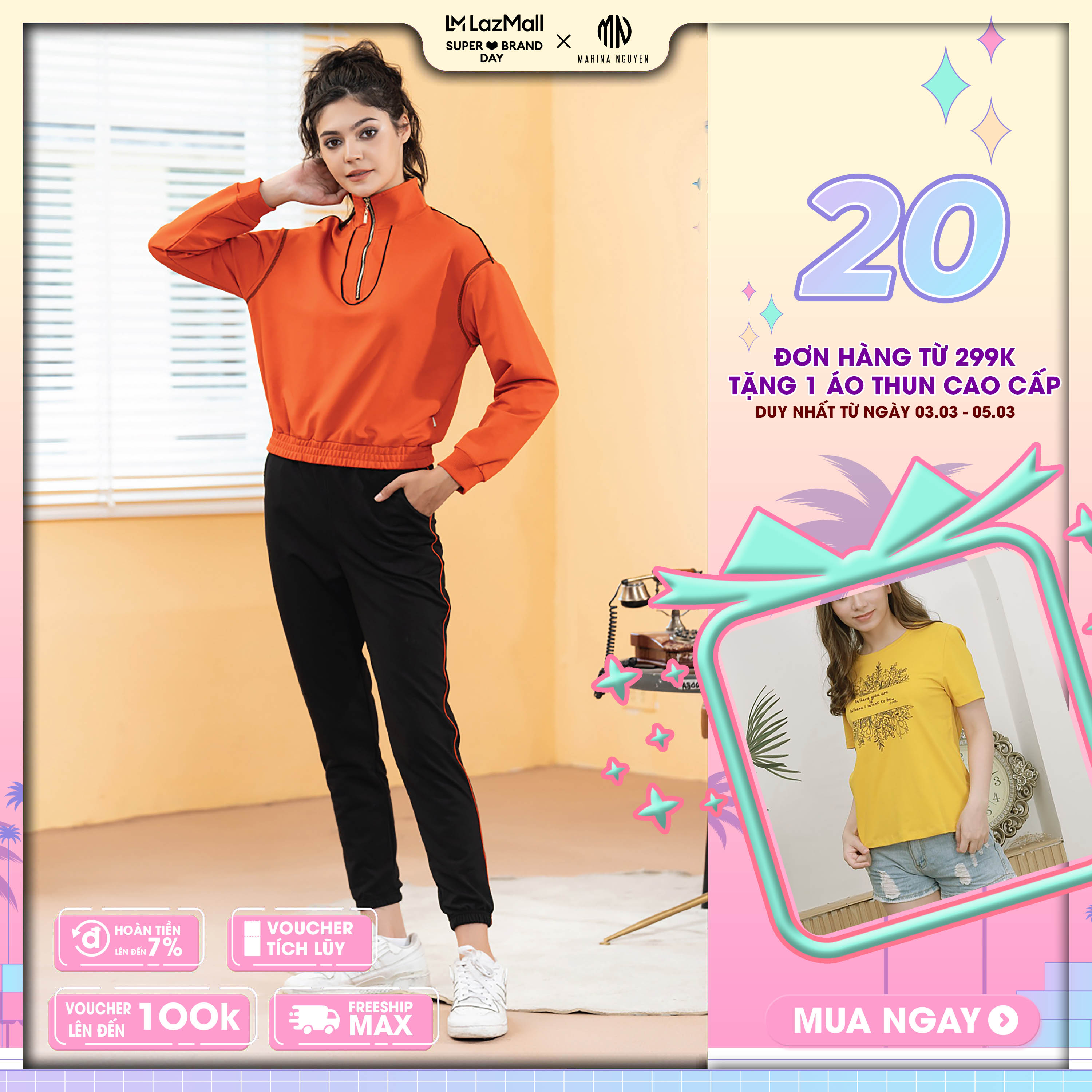 Set đồ thiết kế marina nguyen phong cách thể thao, năng động, chất vải cotton dày dặn, thoáng mát, thoải mái 822008