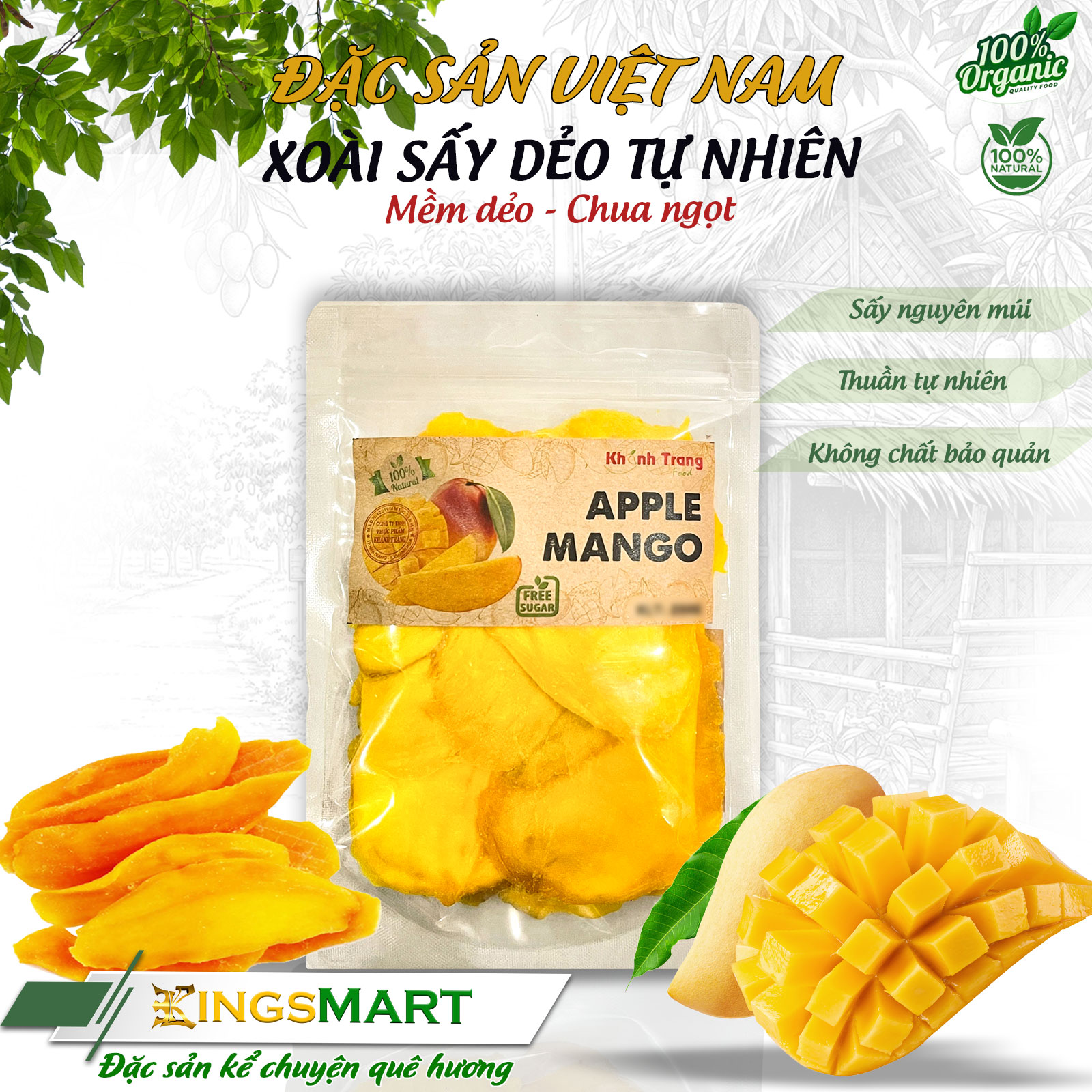 [Ăn là Ghiền] Xoài sấy dẻo tự nhiên - Thương hiệu Khánh Trang - Đặc sản Cam Ranh - Túi 200g - Kingsmart