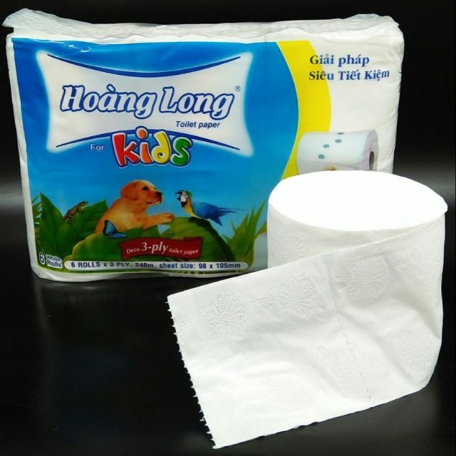 Lốc 6 cuộn giấy vệ sinh hoàng long kids - giấy vệ sinh cho bé