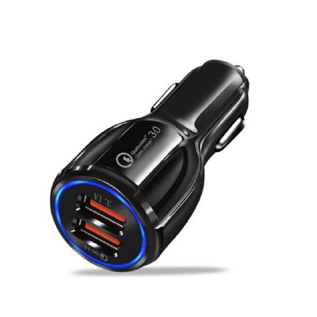 Tẩu sạc ô tô QC3.0 2 cổng USB 5V/3A sạc siêu nhanh LED viền tẩu sạc nhanh ô tô củ sạc nhanh dành cho ô tô